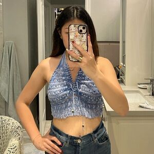 blue crop top made locally w/ organic cotton